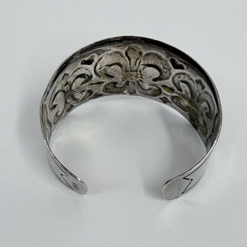 Sterling Mexican Fleur de Lis Cuff Bracelet Wide VERY Cool Art to Wear 43 Grams - Picture 7 of 13